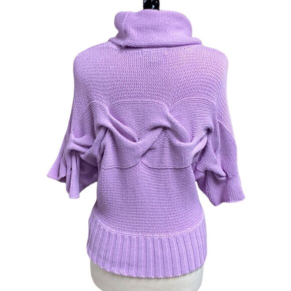 Kensie Pretty Lavender Cowl-neck Short Sleeve Cable Knit Sweater - Picture 2 of 6